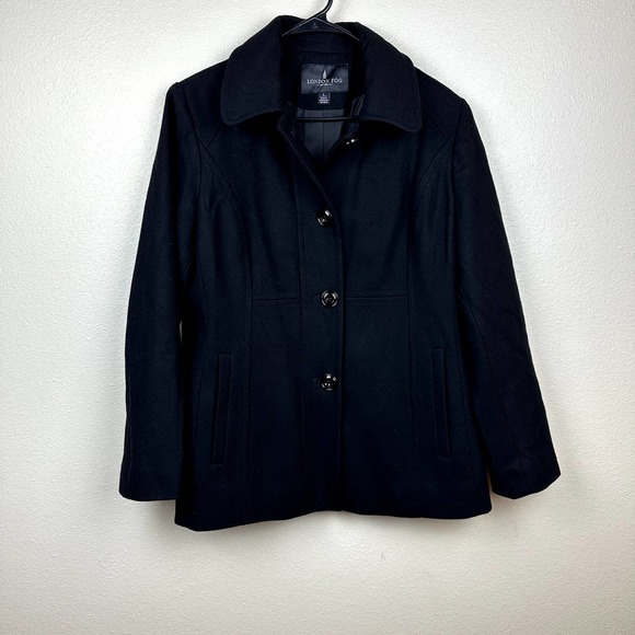 London Fog Women's Large Black Wool Blend Peacoat - Picture 1 of 5